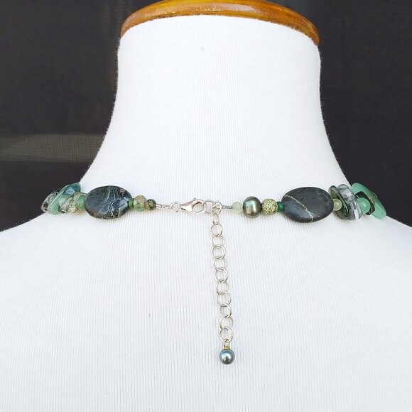 Multi Gemstone Necklace Green Aventurine Agate Pearl 18.5in Custom OOAK - Picture 11 of 11
